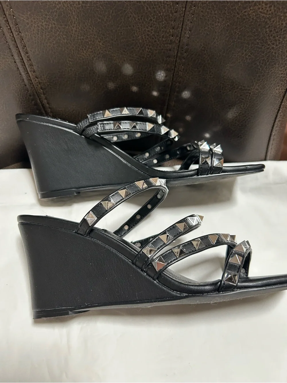 Steve Madden Black Studded Strappy wedge Heels